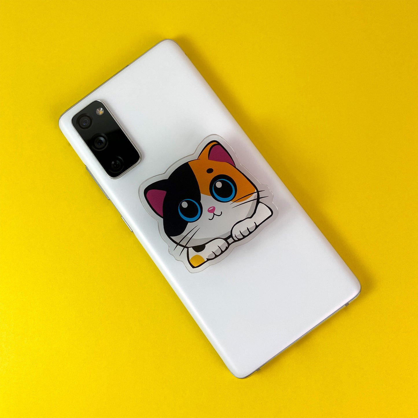 Big Eyes Cat Mobile Grip - Black/Orange/White