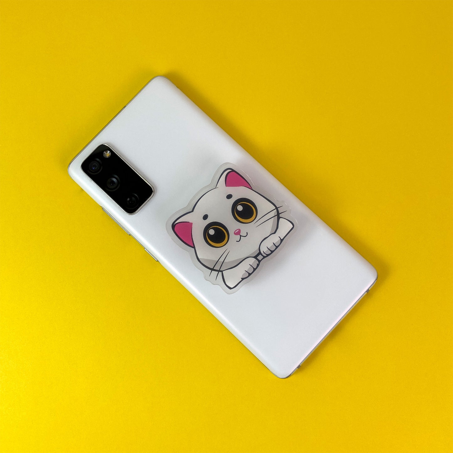 Big Eyes Cat Mobile Grip - White