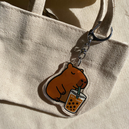 Capybara & Bubble Tea Keychain