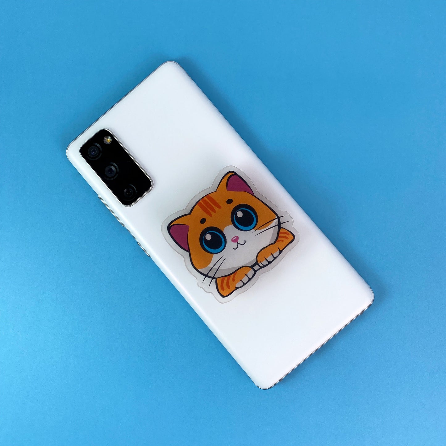 Big Eyes Cat Mobile Grip - Orange/White