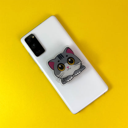 Big Eyes Cat Mobile Grip - Gray/White