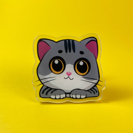 Big Eyes Cat Mobile Grip - Gray/White