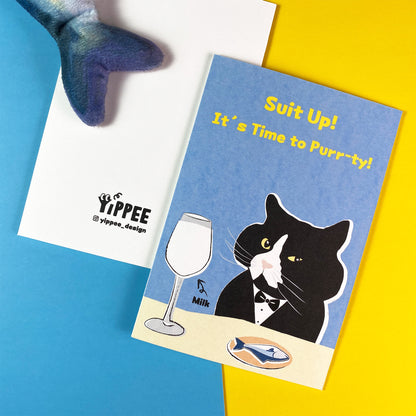 Suit Up! It's time to Purr-ty! Greeting Card