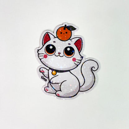 White Cat & Orange Sticker