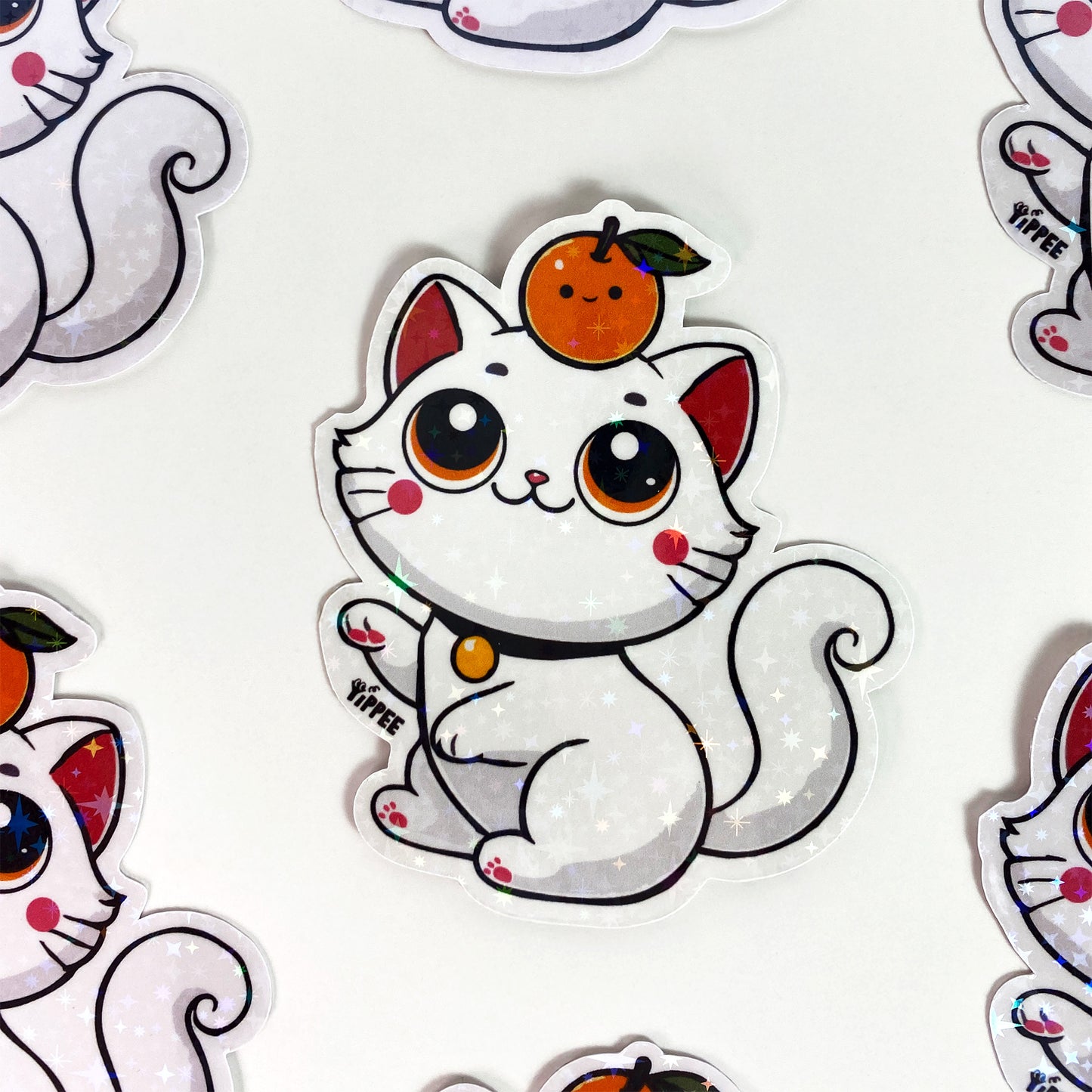 White Cat & Orange Sticker